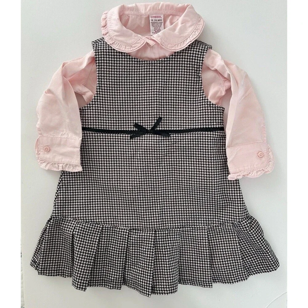 Vtg Gymboree Girls 18-24 Mo Dress Shirt Bloomer Velvet Pleated Hem 3 Pc Set